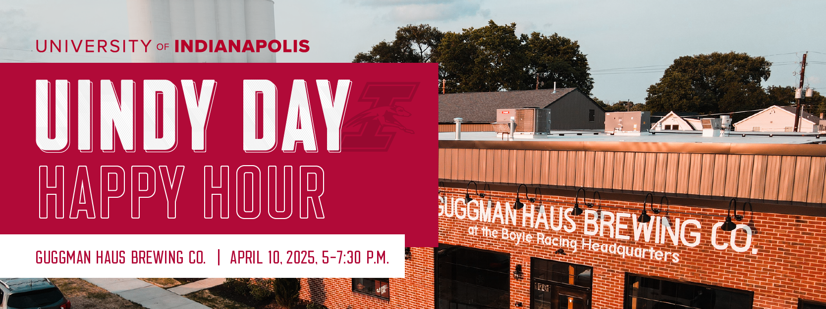 Arial view of Guggman Haus Brewing Co. UIndy Day Happy Hour location
